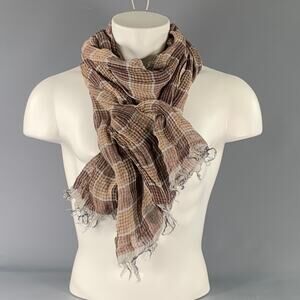 BRUNELLO CUCINELLI Size Brown Tan Plaid Linen Scarves